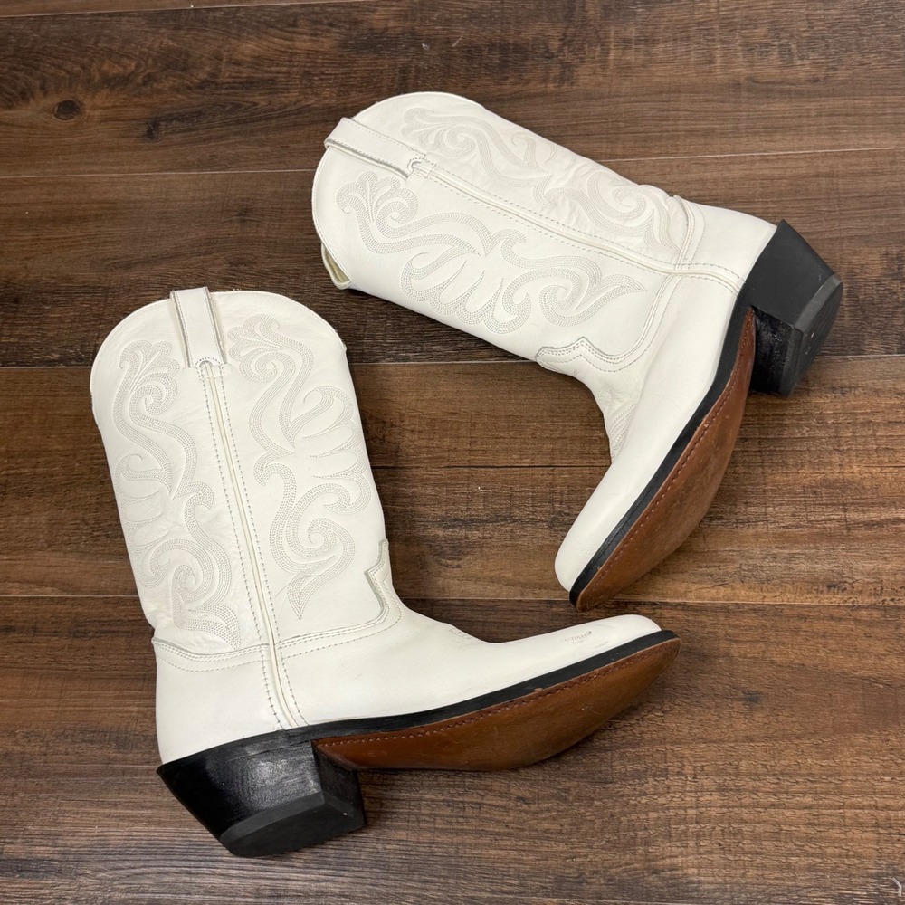 Durango White Leather Western Cowboy Boots Pointed Toe RD4111 Size 6M